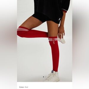 Free People Red Athletic Socks with Striped Detail